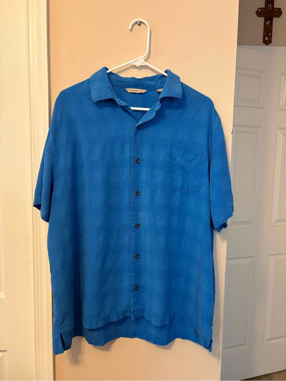 Men's Blue Short-Sleeve Button-Down Casual Shirt